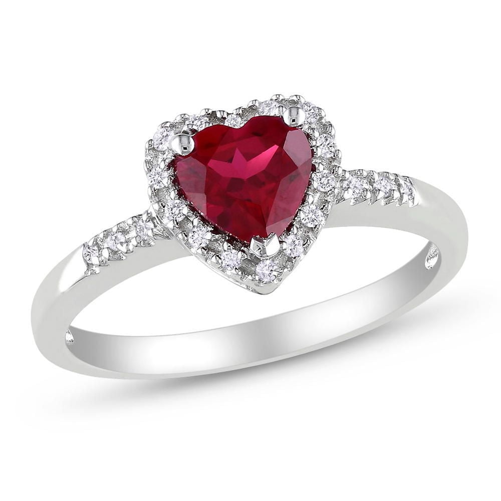 Bague Tangelo en forme de cœur avec 1 carat de rubis synthétique et 0.10 carat de diamant en argent sterling