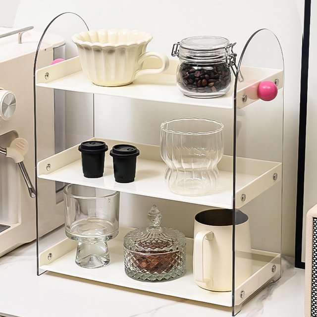Elodie Coffee Cup Rack Clear Countertop Organizer for Hotel Kitchen Pantry Tabletop White