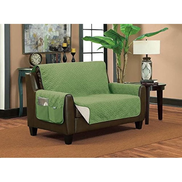 Classic Reversible Quilted Waterproof Furniture Protector Diamond Design (Sofa, Sage/Taupe)