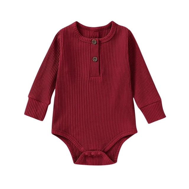 tarylea Toddler Baby Clothes Long Sleeve Crew Neck Button Rompers Solid Color Ribbed Outfits Casual Comfy Fall Outwear Jumpsuits for 0-24 Months