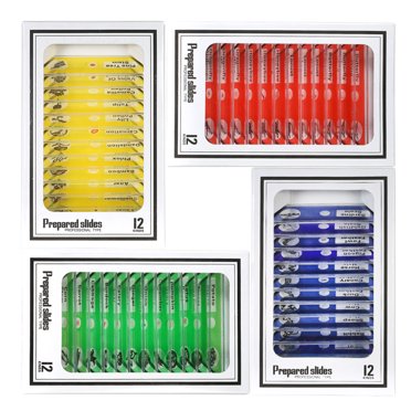 Amdohai 48pcs/set Plastic Prepared Microscope Slides Animals Insects Plants Sample Specimens Slides Set with Color Labels for Kids Students