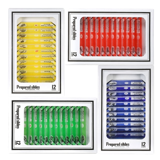 Amdohai 48pcs/set Plastic Prepared Microscope Slides Animals Insects Plants Sample Specimens Slides Set with Color Labels for Kids Students