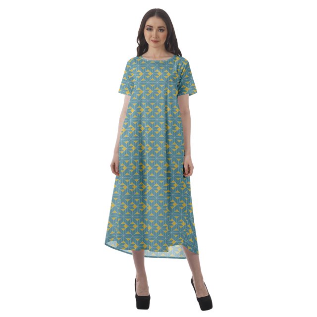 Moomaya Robes d'Été Imprimées pour Femmes à Manches Courtes en Coton Flex Robe de Soirée