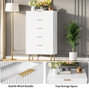 BeesClover Fluted 5-Drawer Dresser with Wide Drawers, Wooden Chest of Drawers, Modern Storage Dresser for Bedroom, Living Room, Closet, Hallway, Entryway, Sturdy
