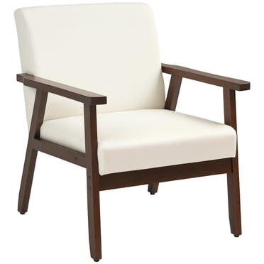 HOMCOM Modern Accent Chair with Cushioned Seat and Rubberwood Arms