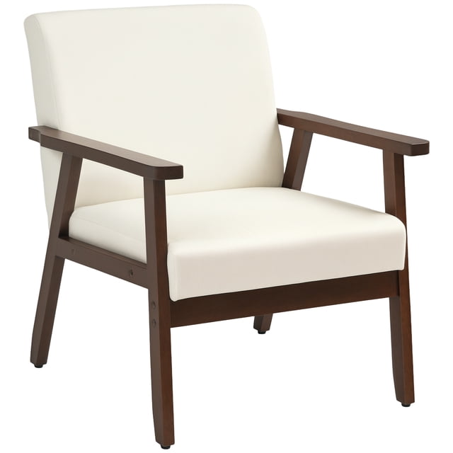 HOMCOM Modern Accent Chair with Cushioned Seat and Rubberwood Arms