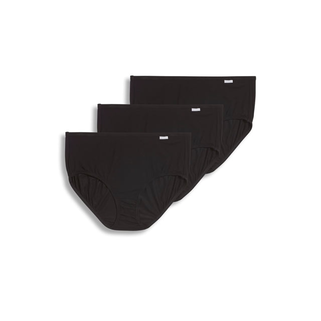 Jockey Women's Supersoft Brief - 3 Pack featuring full-rise, full-coverage briefs made from a luxurious TENCELmodal and spandex blend. The black briefs are designed for comfort and flexibility, following the natural curve of the leg. Includes three identical pairs, machine washable and imported.