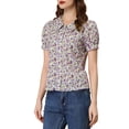 thumbnail image 4 of INSPIRE CHIC Blouse Boutonnée pour Femme à Manches Courtes Bouffantes Col Rabattu Haut en Coton à Motif Floral TG Violet, 4 of 6