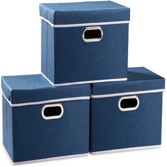 Collapsible Storage Bin with Lid [3-Pack] Fabric Foldable Storage Box Organizer Container Basket Cube with Cover for Hom