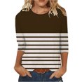 thumbnail image 2 of Meichang Chemises à Manches 3/4 pour Femmes Hauts à Rayures Color Block Col Rond T-Shirts Décontractés Chemises Coupe Ample Blouses de Travail Confortables Pull Mode 2024, 2 of 3