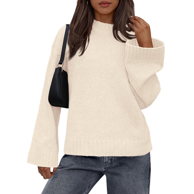 Women'S Long Sleeve Ribbed Knit Loose Pullover Sweater Tops Fuzzy Knit Casual Chunky Fall Outfits Clothes Beige L