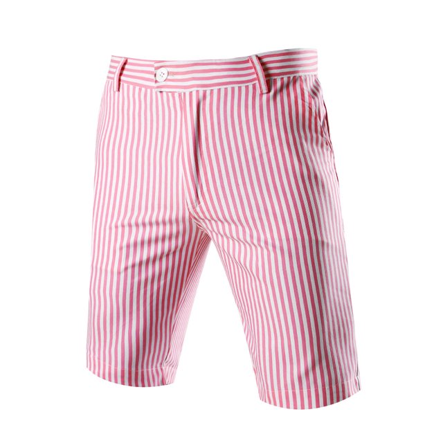 INSPIRE CHIC Short de Marche Chino à Rayures pour Homme, devant Plat, Taille Mi-Haute