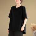 thumbnail image 2 of Timegard Womens Oversized Tops Half Sleeve Crew Neck Side Split Casual Loose Tops Basic Tshirts Blouse, 2 of 6