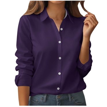 Lenpel Button down Shirts for Women Long Sleeve Collared Dress Shirts Business Casual Work Tops Office Tunic Blouses