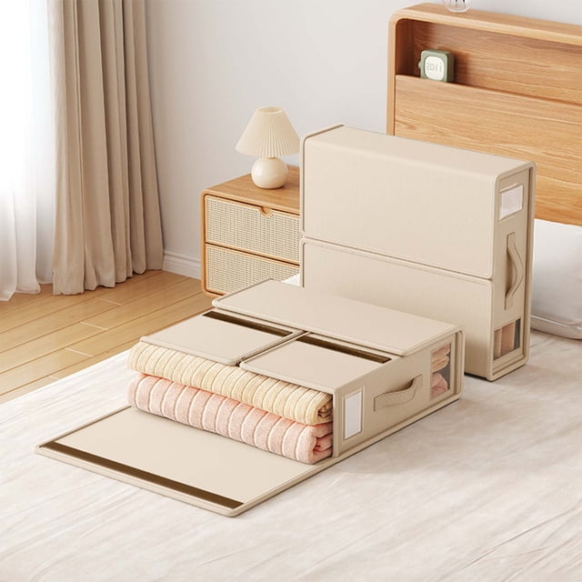 Meitianfacai Bed Linen Storage Box Bed Linen Organizer And Storage Foldable Bed Linen Organizer And Storage Blanket Quilt Cover Bed Linen Zipper Sheets Etc., Beige