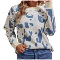 thumbnail image 2 of VgaVtl Chandails pour Femmes à Manches Longues, Chandail à Enfiler, Chandails pour Femmes Automne Régulier, Imprimé Animal, Tricoté, Confortable, Chandails Bleus, 2 of 5