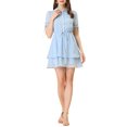 thumbnail image 2 of INSPIRE CHIC Women's Dress Peter Pan Collar Ruffle Cuff A-Line Layered Dress S Blue, 2 of 7