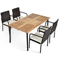 thumbnail image 3 of Costway 5PCS Patio Rattan Dining Set Armrest Chair Wood Table Top Umbrella Hole, 3 of 10