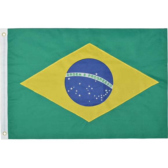 Green Grove Products Brésil 3 Pieds x 5 Pieds Pi Nylon 210D de Qualité Supérieure pour l'Extérieur Drapeau Brésilien Brodé