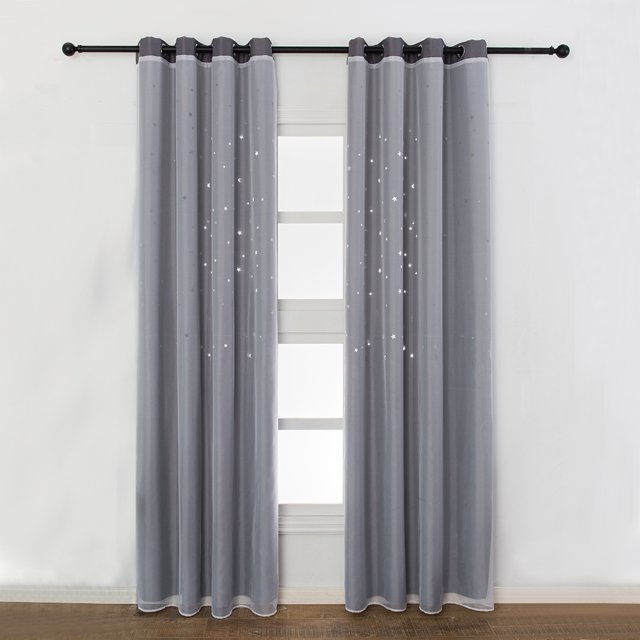 Graflsoa Rideau Occultant Gris à Motifs Étoilés avec Œillets, 100x250cm, Tissu Polyester, Plusieurs Options de Couleur
