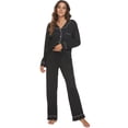 thumbnail image 1 of HEARTNICE Women Button up Pajama Set Long Sleeve Sleepwear Lightweight Pjs Set,(Black,2XL), 1 of 5
