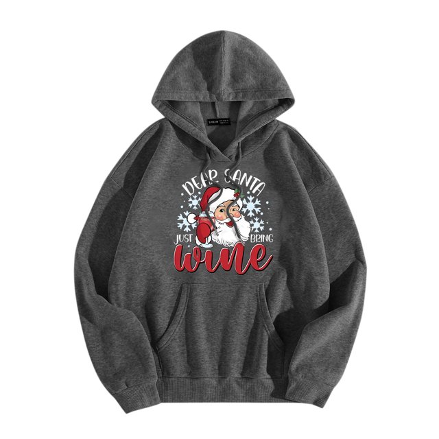 WEAIXIMIUNG Sweatshirts Grande Taille pour Femmes 3X Décontracté Col Rond Poche Imprimé Père Noël en Verre Hoodie