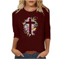 thumbnail image 1 of Blouses pour Femmes T-Shirt Imprimé Blouse à Manches 3/4 Col Rond Décontracté, Blouses pour Femmes T-Shirts pour Femmes, Blouses pour Femmes Décontractées, 1 of 3