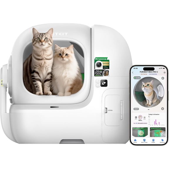 PETKIT 2025 Purobot Max Pro 2 Caméra IA Litière pour Chat Autonettoyante, Ouverture Extra Grand Objectif Grand-Angle 210° Reconnaissance Faciale du Chat Litière Automatique avec Contrôle par Application Wi-Fi 5G