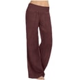 thumbnail image 1 of Penkiiy Pantalon Grand Décontracté Taille Haute Extensible pour Femme, Bourgogne, TG, 1 of 6