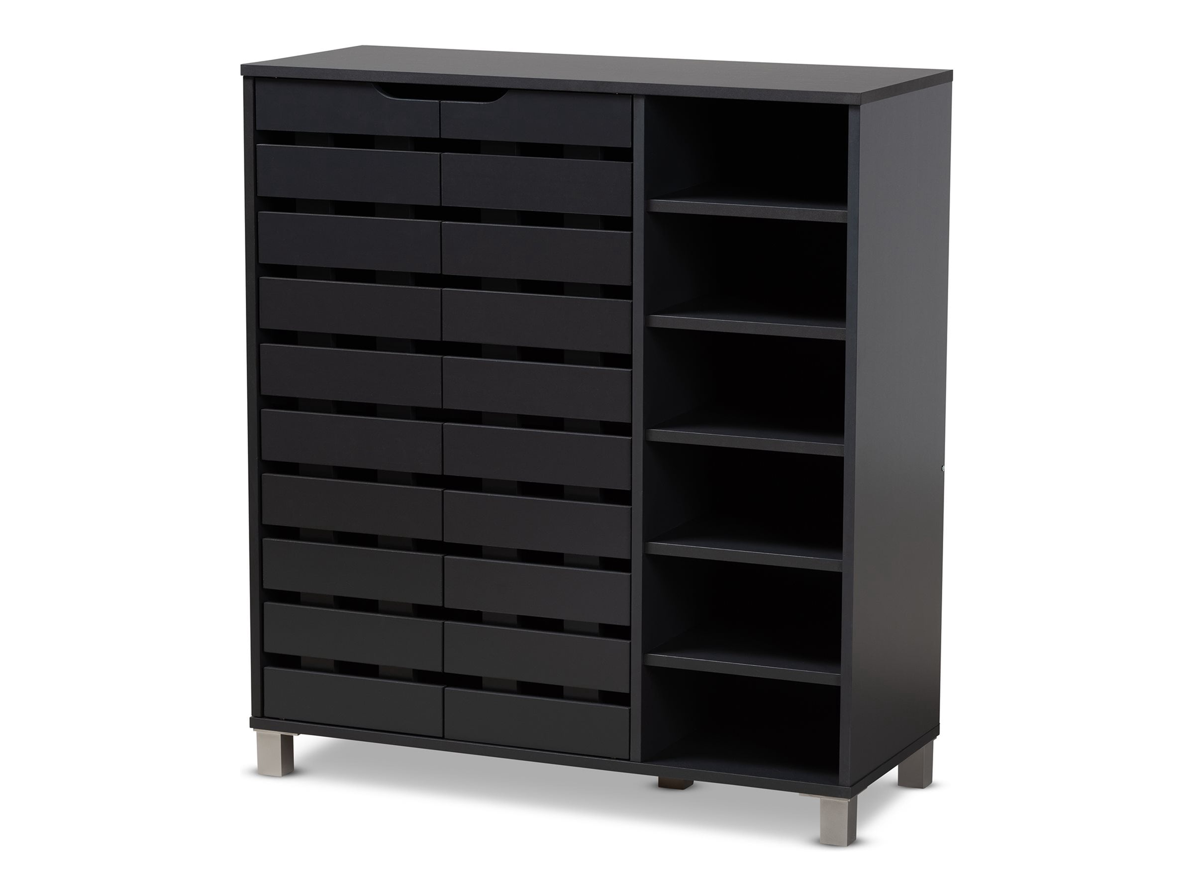 Baxton Studio Shirley - Storage cabinet - 12 shelves - 2 doors - engineered wood - dark gray