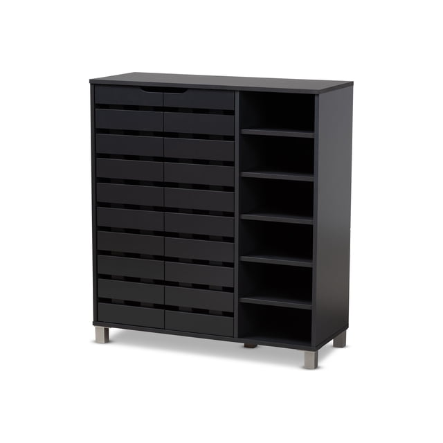 Baxton Studio Shirley - Storage cabinet - 12 shelves - 2 doors - engineered wood - dark gray