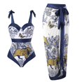 thumbnail image 2 of Maillot de Bain une Pièce pour Femmes avec Jupe Portefeuille Maxi Bikini, Maillot de Bain 2 Pcs à Imprimé Floral, Ensemble Tankini Gainant, 2 of 9