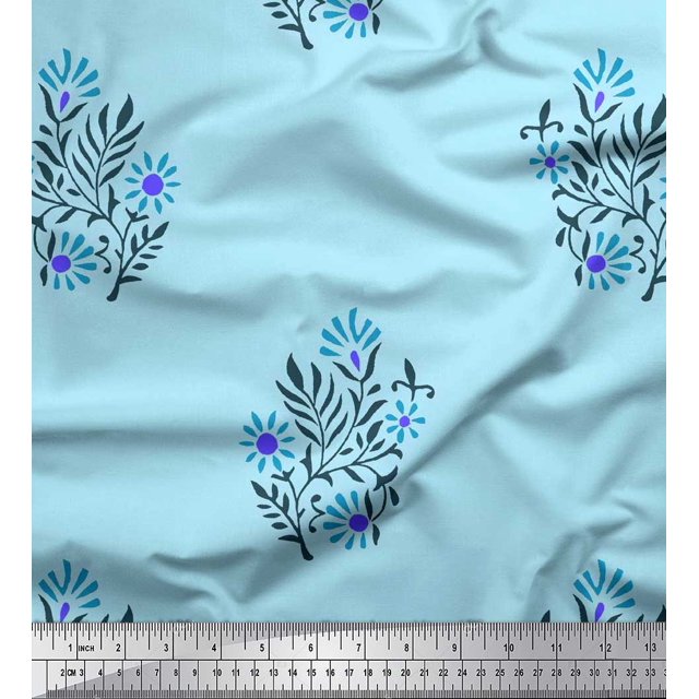 Soimoi Poly Georgette Tissu Feuilles & Tissu Imprimé Floral par la Cour 52 Pouces de Large