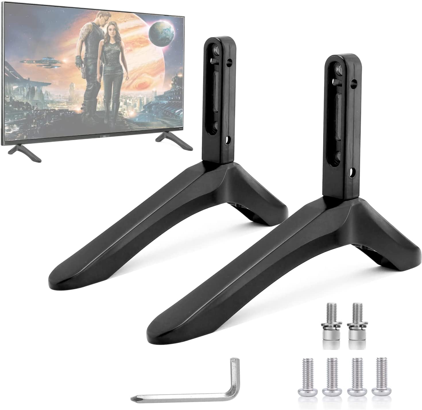 Universal TV Stand Legs, Table Top TV Stand Base Replacement Legs for Most 27 to 55 Inch LCD LED Samsung LG Sony VIZIO TCL KONKA TVs, with Cable Management, Hold up to 99lbs - Black