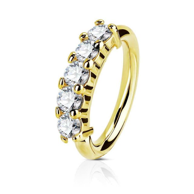 Open Hoop Rings for Nose, Ear Cartilage and Lip Piercings 14Kt Gold Five CZ