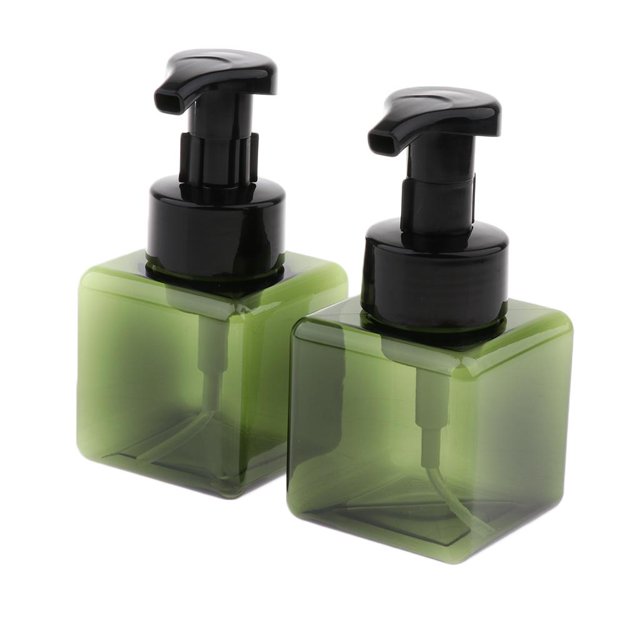 2 Pcs Flacons Distributeurs de Lotion en Mousse Carrés 250ml, Bouteille Pompe, Pot Vert Foncé