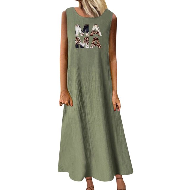 Cameland Mode Femmes Robes Fête des Mères Été Décontracté Col Rond Sans Manches Poche Vacances Plage Longue Robe