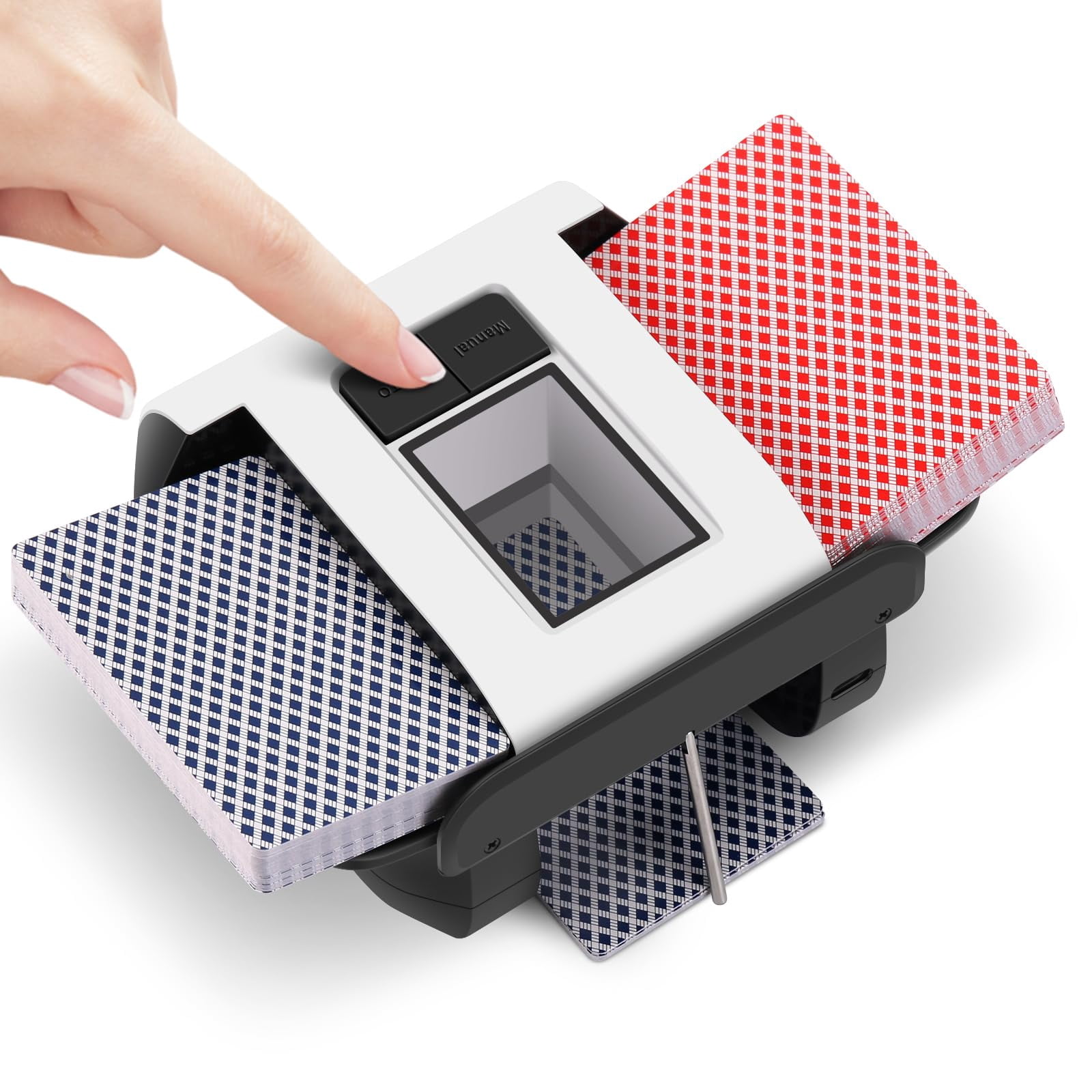 Automatic Card Shuffler 1-2 Deck Electric Shuffling Machine, AUTO & Manual Mode, Portable Shuffler Low Noise with 2000mAh Rechargeable Battery for UN