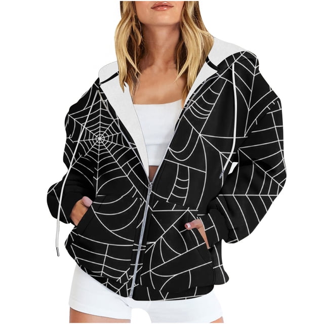 Chandails à Capuche Zippés pour Femmes Rabais de 50 % en Liquidation Blouse Imprimée Mode Hauts à Manches Longues Chandail Poches à Capuche