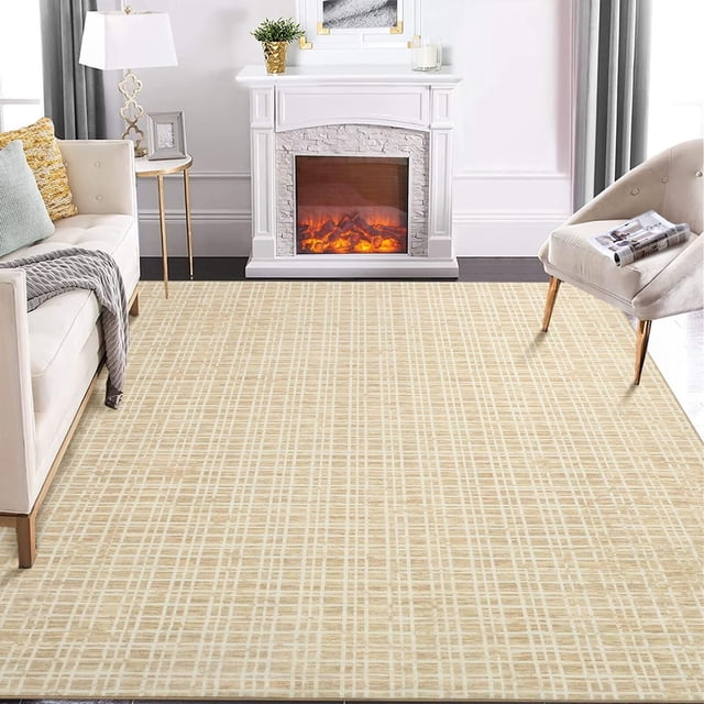 Washable Rug Non Slip Modern Checkered Rug Soft Faux Wool Floor Carpet Indoor Contemporary Plaid Print Rug Non Shedding Throw Carpet for Bedroom Living Room Dining Room Office