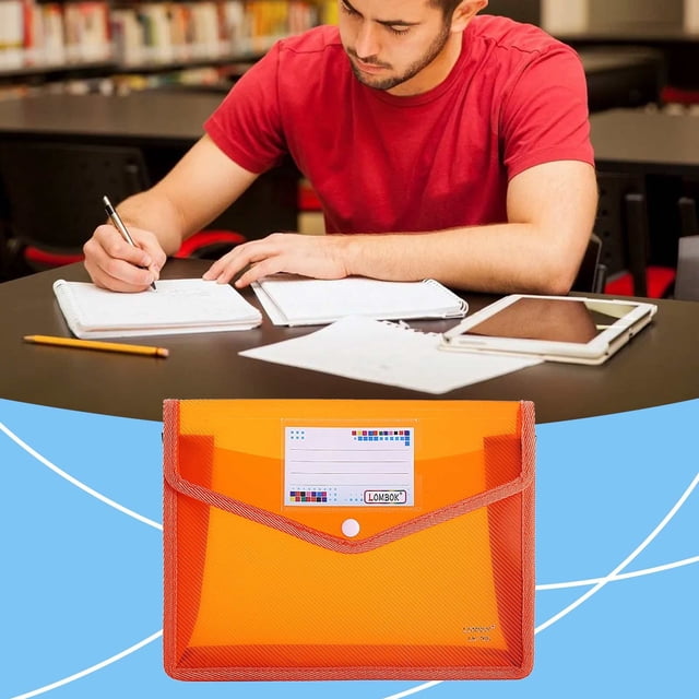 Ecohintz Plastic Folders A5 Expanding File Folder - Snap-Closure Document Organizer with Pockets | Transparent School/Office Pouch, Plastic Folders with Snap Closure, Orange
