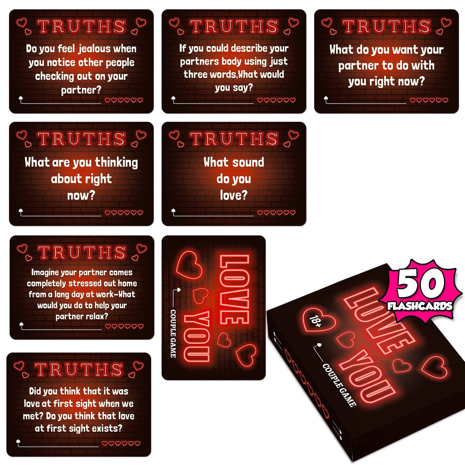 Couples Card Games, Romantic Couple Warm Up Interactive Card Game Truth Or Dare Adventure Game for Date Night, 50 Cards