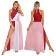 thumbnail image 1 of Aislor Robe de Danse Lyrique pour Femme Moderne Sans Manches à Blocs de Couleur en Maille Tulle Fluide Maxi Bourgogne P, 1 of 7