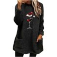 thumbnail image 1 of Pisexur Chandails en Molleton de Noël pour Femmes en Polaire Douce à Manches Longues Col Rond Imprimé Verre de Vin Rouge Chandail-Over Chaud d'Hiver avec Poches, 1 of 3