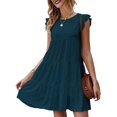 thumbnail image 1 of Faithtur Women Casual Pleated Dress, Adults Spring Solid Color Round Neck Short Sleeve One-piece, 1 of 3