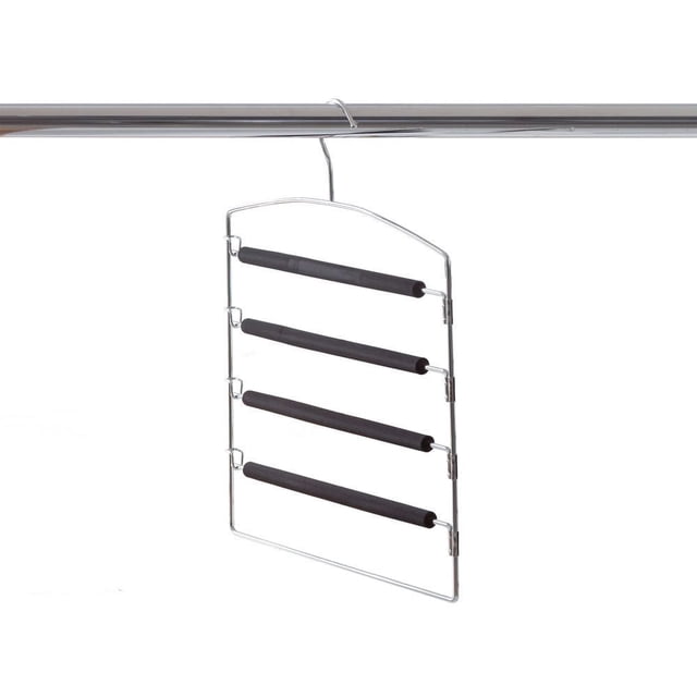 neatfreak!® Porte-Pantalons Antidérapant à 4 Niveaux avec Cadre en Métal Argenté et Quatre Barres de Prise en Mousse Noire Suspendues sur une Tringle de Garde-Robe Chromée, Conçu pour Maximiser l'Espace vertical de Garde-Robe en Tenant jusqu'à Quatre Paires de Pantalons en Toute Sécurité avec Mousse Antidérapante et Bras Oscillants pour un Accès Facile aux Vêtements, Convient Aussi aux Foulards Ou aux Colliers.
