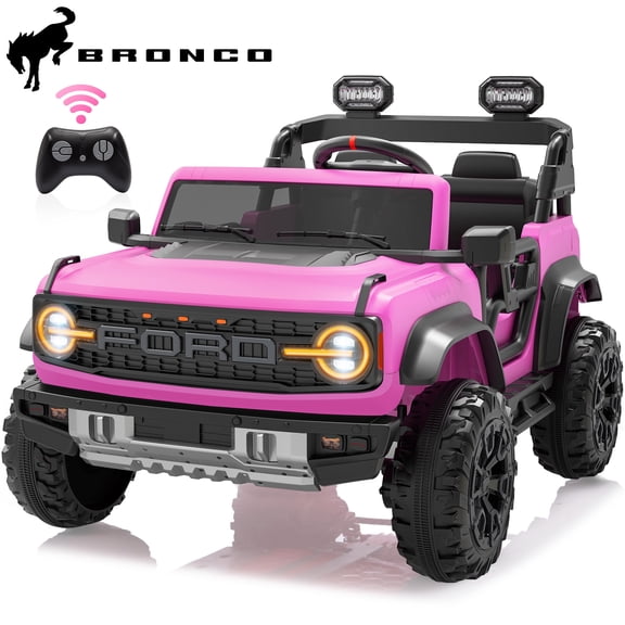 Voitures Électriques 24V à 2 Places pour Grands Enfants, Camion Jouet Motorisé sous Licence Ford Bronco Raptor avec Télécommande, Suspension à Ressort, Bluetooth, Lumière LED, Voiture Électrique pour Enfants 3-8 Garçons Filles, Rose