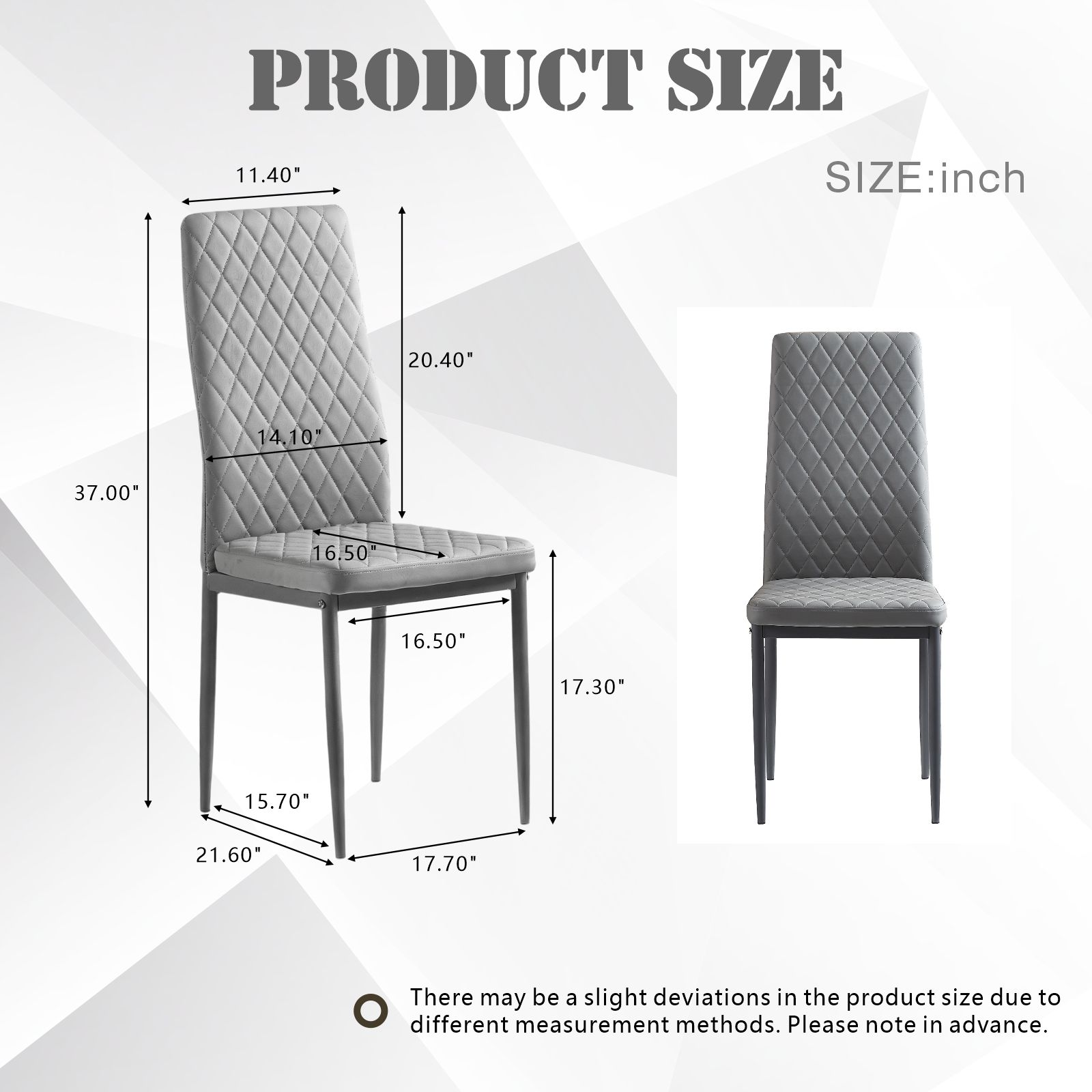Noble House Ensemble de 4 Chaises de Salle à Manger Modernes, Revêtement en Cuir Ignifuge avec Motif à Carreaux en Diamant et Cadre en Métal, Gris