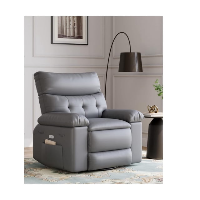 Eastvita Electric Recliner Swivel Rocker in Gray PU Leather with 270-Degree Swivel Massage Heating Functions Side Pockets Remote Control USB Port