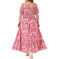 thumbnail image 3 of GRACE & GRANDEUR Robe Maxi Bohème à Fleurs pour Femme Grande Taille, Manches Courtes, Encolure Carrée, Smockée, 2X Rose Vif, 3 of 6